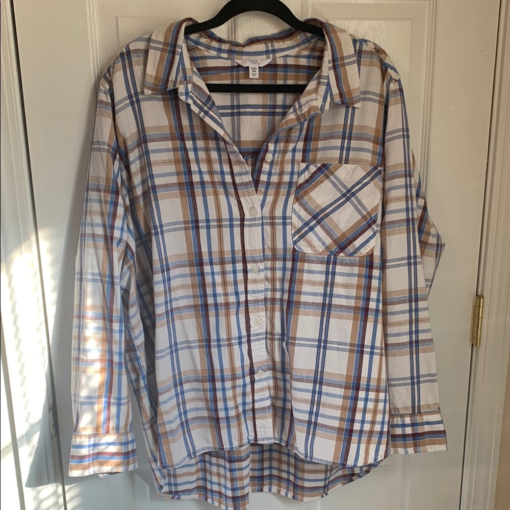Time & Tru xxxl(22) flannel Plaid Button-Up Shirt